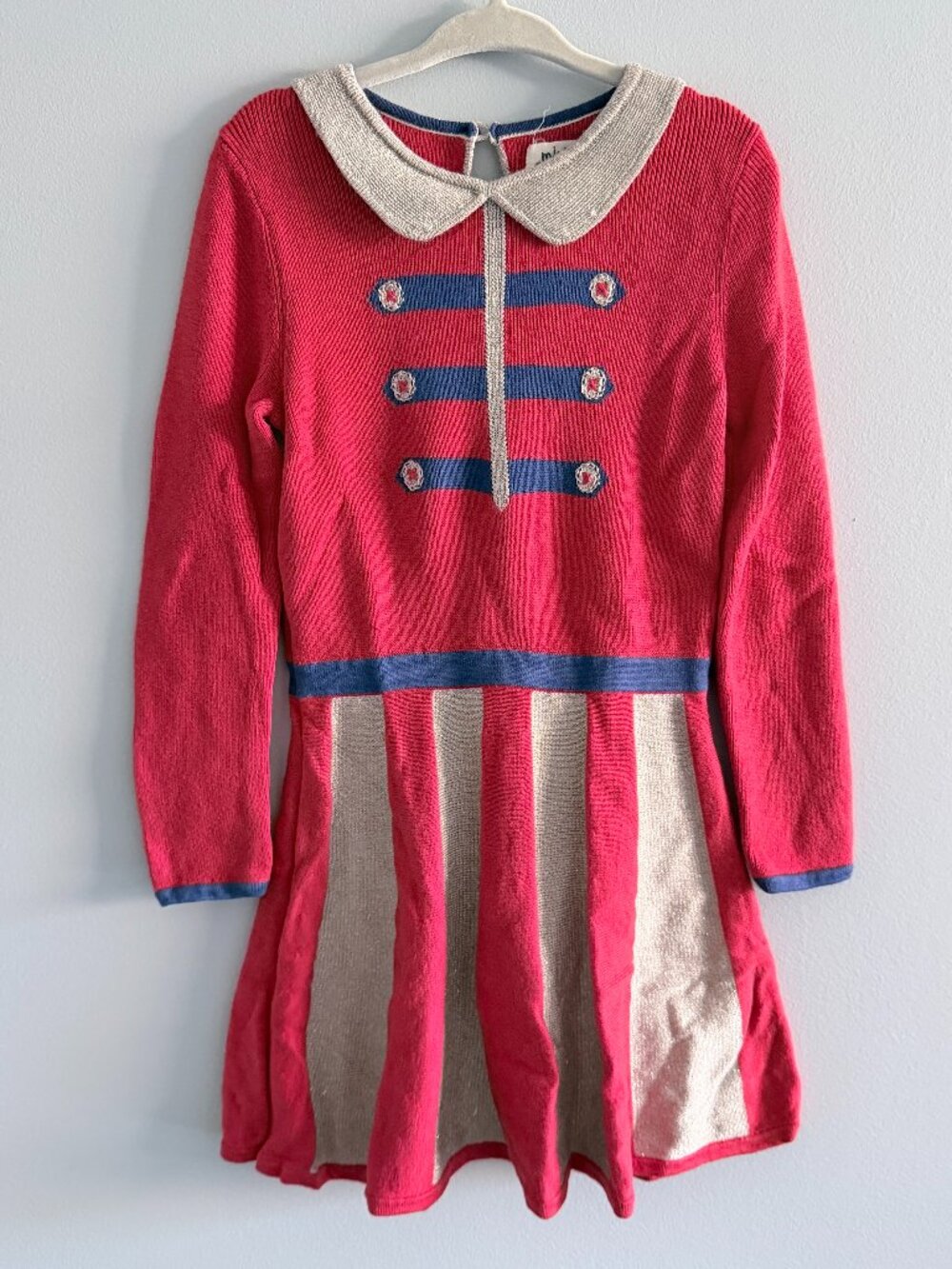 Mini Boden Red Knit Nutcracker Soldier Sweater Dress GUC 4-5Y
